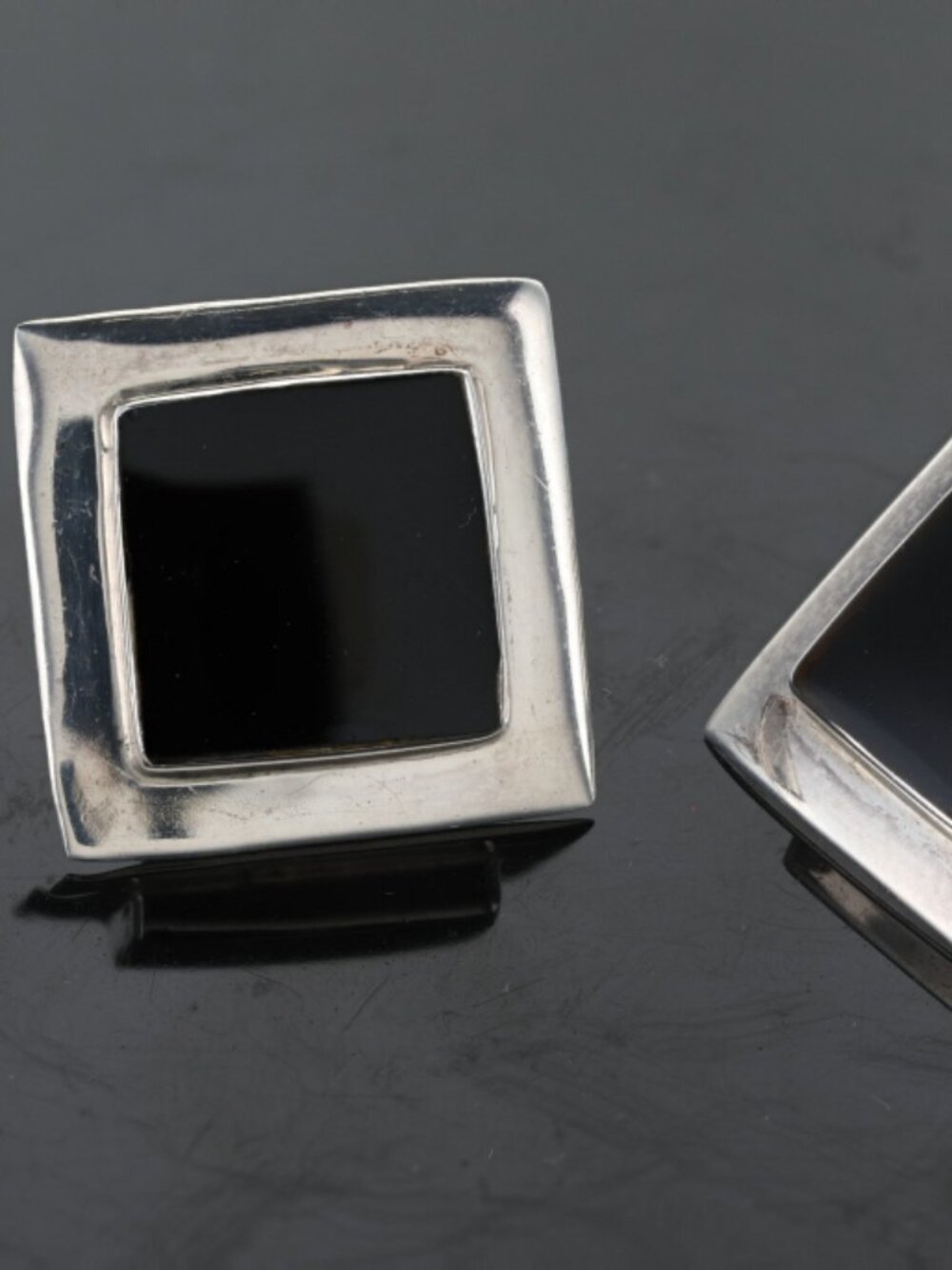Vintage Sterling Silver Onyx Earrings Marked ND